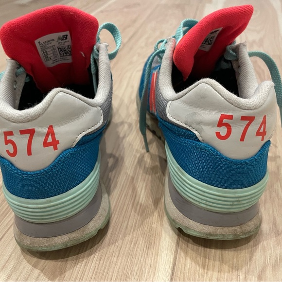 New Balance WL574 Blue Orange Neon Women's Shoes 5.5 - Picture 3 of 7